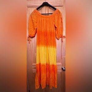 Linea Donatella off-shoulder orange & yellow ombré dress, size Small.